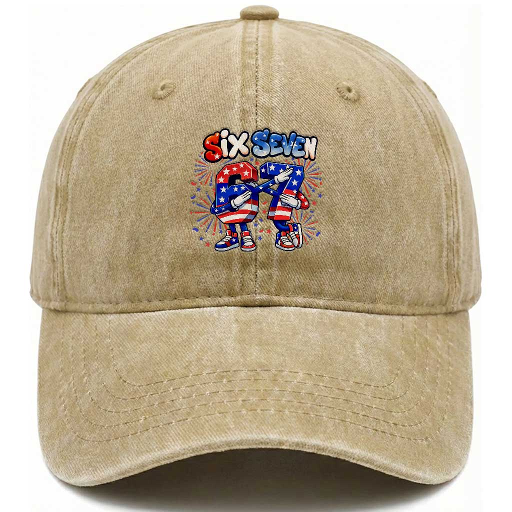 Funny Six Seven Dabbing Washed Cotton Baseball Cap Patriotic American Pride Gift