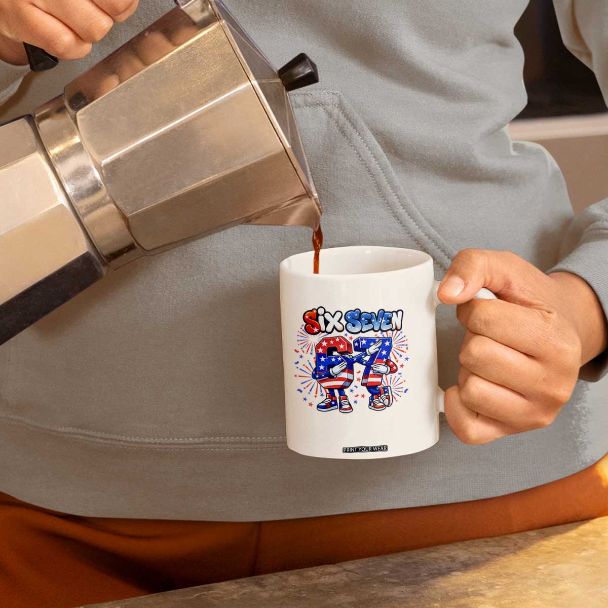 Funny Six Seven Dabbing Coffee Mug Patriotic American Pride Gift
