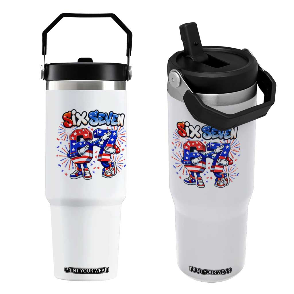 Funny Six Seven Dabbing Flip Straw Tumbler Patriotic American Pride Gift TS12 One Size: 30 oz White Print Your Wear
