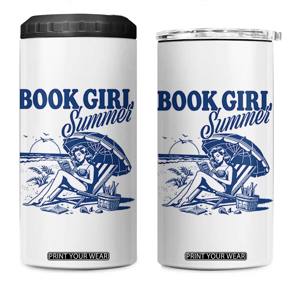 Book Girl Summer 4 in 1 Can Cooler Tumbler Funny Beach Book Lover Gift