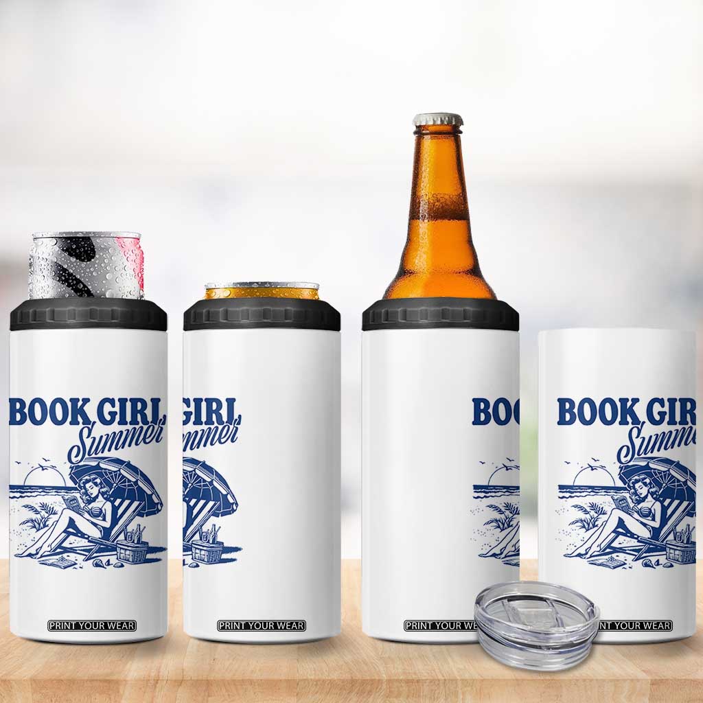 Book Girl Summer 4 in 1 Can Cooler Tumbler Funny Beach Book Lover Gift