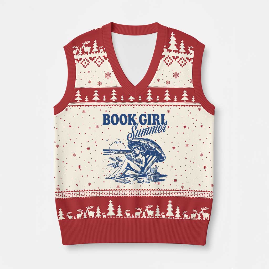 Book Girl Summer V-Neck Knit Sweater Vest Funny Beach Book Lover Gift TS12 Beige Red Print Your Wear