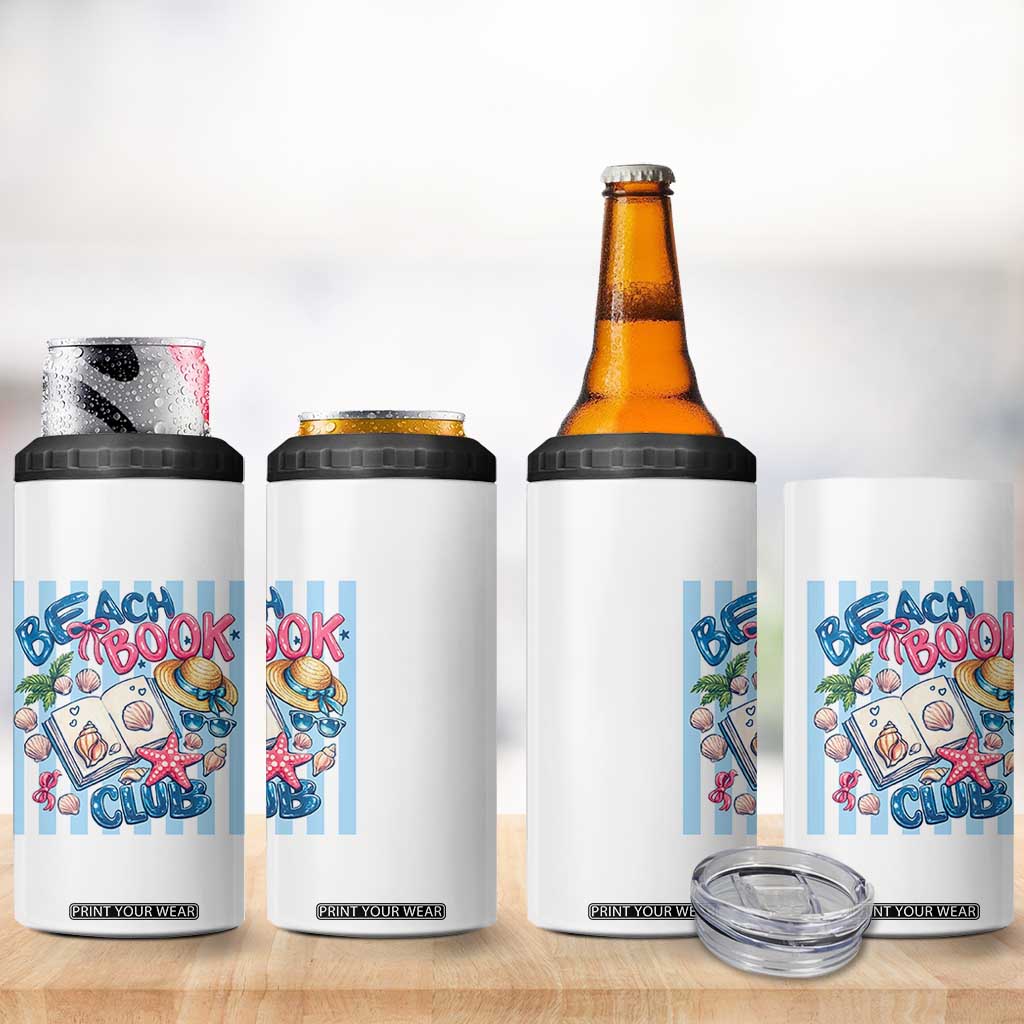 Beach Book Club 4 in 1 Can Cooler Tumbler Bookworm Summer Vacation Graphic