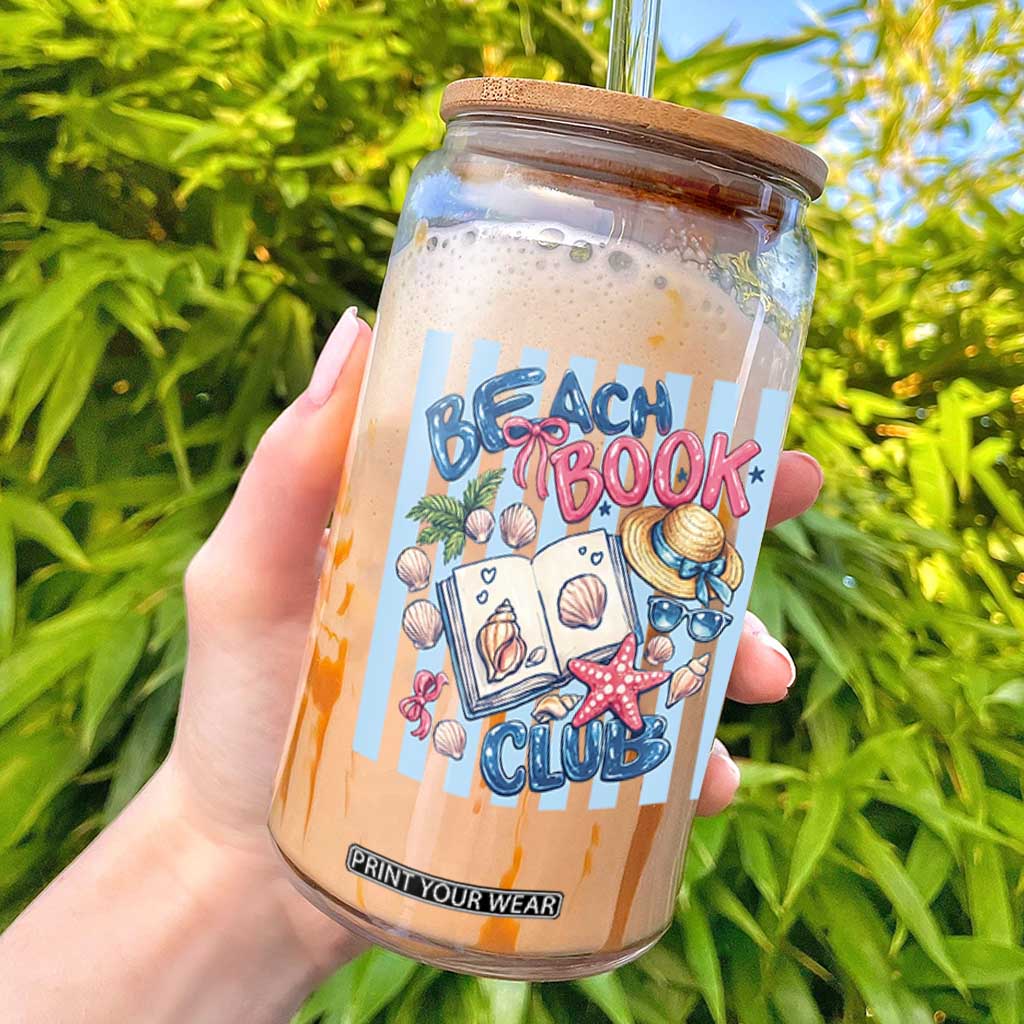 Beach Book Club Glass Can Bookworm Summer Vacation Graphic