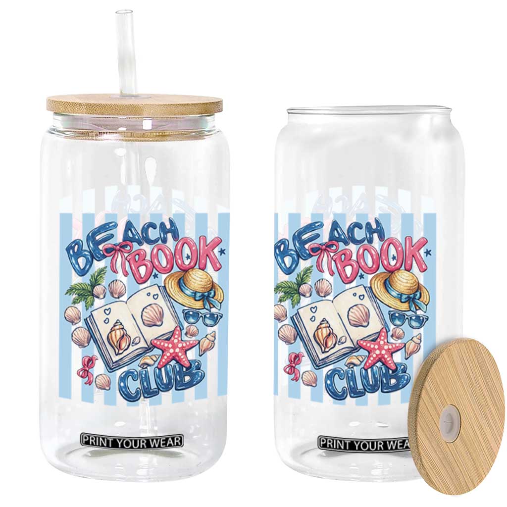 Beach Book Club Glass Can Bookworm Summer Vacation Graphic