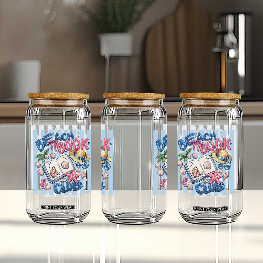 Beach Book Club Glass Can Bookworm Summer Vacation Graphic