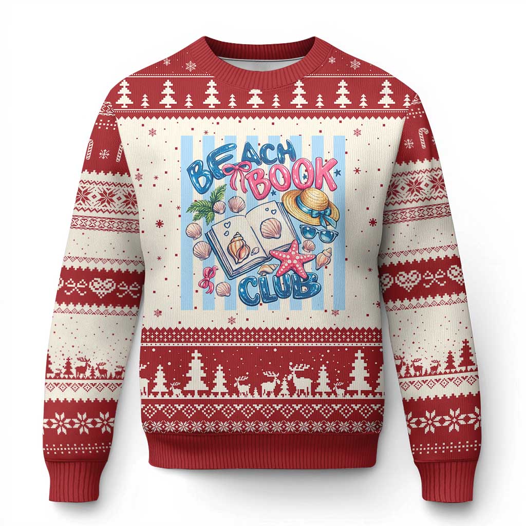 Beach Book Club Ugly Christmas Sweater Bookworm Summer Vacation Graphic TS12 Beige Red Print Your Wear