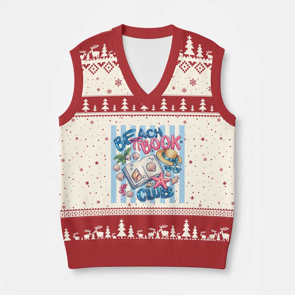 Beach Book Club V-Neck Knit Sweater Vest Bookworm Summer Vacation Graphic TS12 Beige Red Print Your Wear