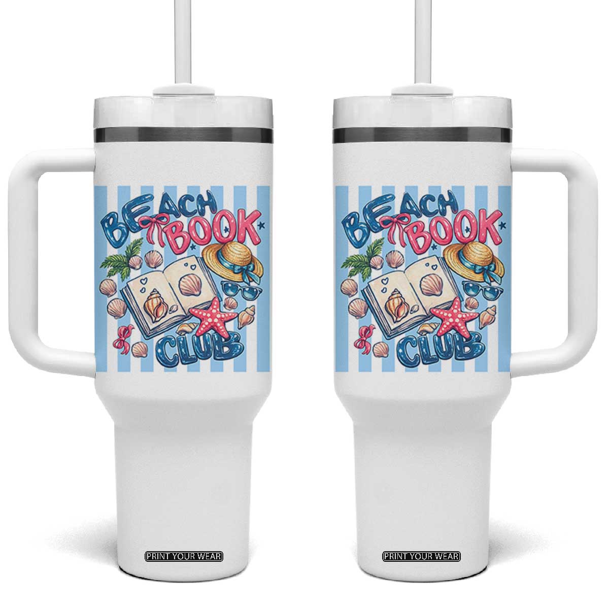 Beach Book Club Tumbler With Handle Bookworm Summer Vacation Graphic