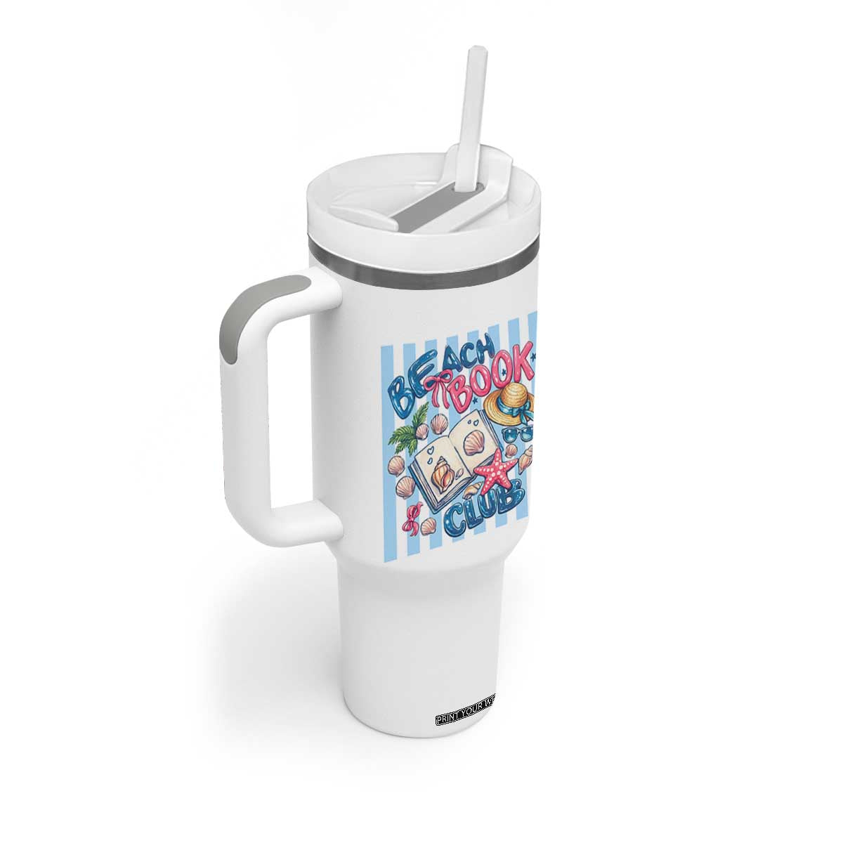Beach Book Club Tumbler With Handle Bookworm Summer Vacation Graphic