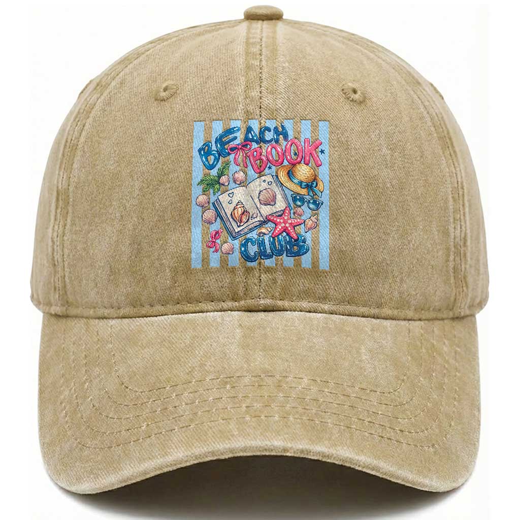 Beach Book Club Washed Cotton Baseball Cap Bookworm Summer Vacation Graphic