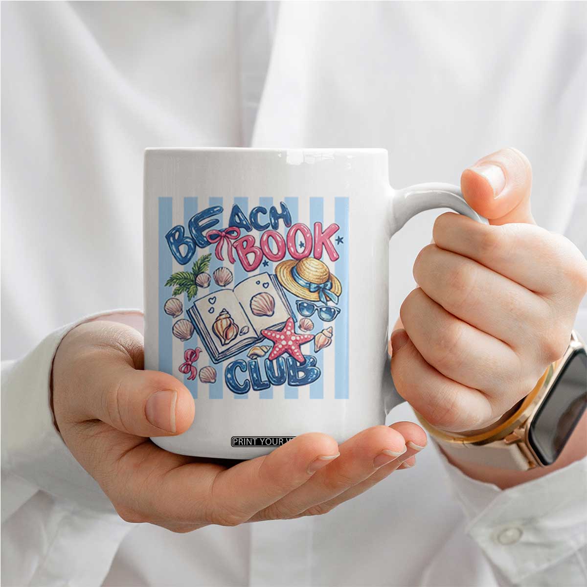 Beach Book Club Coffee Mug Bookworm Summer Vacation Graphic