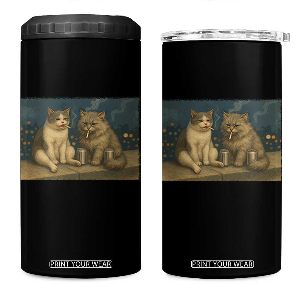Funny Smoking Cat 4 in 1 Can Cooler Tumbler Meme Cool Kitten With Cigarette TS12 One Size: 16 oz Black Print Your Wear