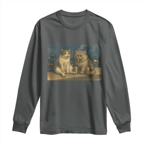 Funny Smoking Cat Long Sleeve Shirt Meme Cool Kitten With Cigarette TS12 Dark Heather Print Your Wear