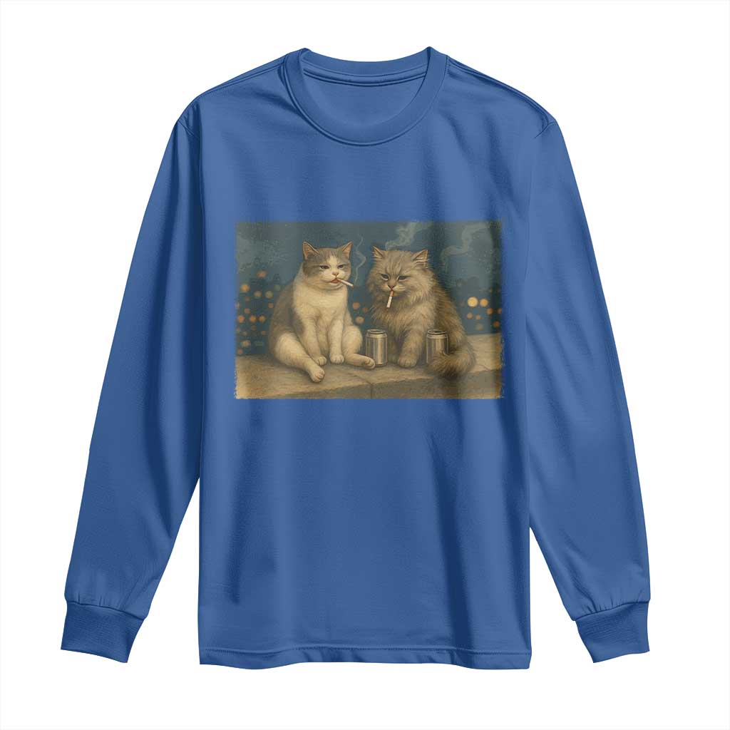 Funny Smoking Cat Long Sleeve Shirt Meme Cool Kitten With Cigarette TS12 Royal Blue Print Your Wear