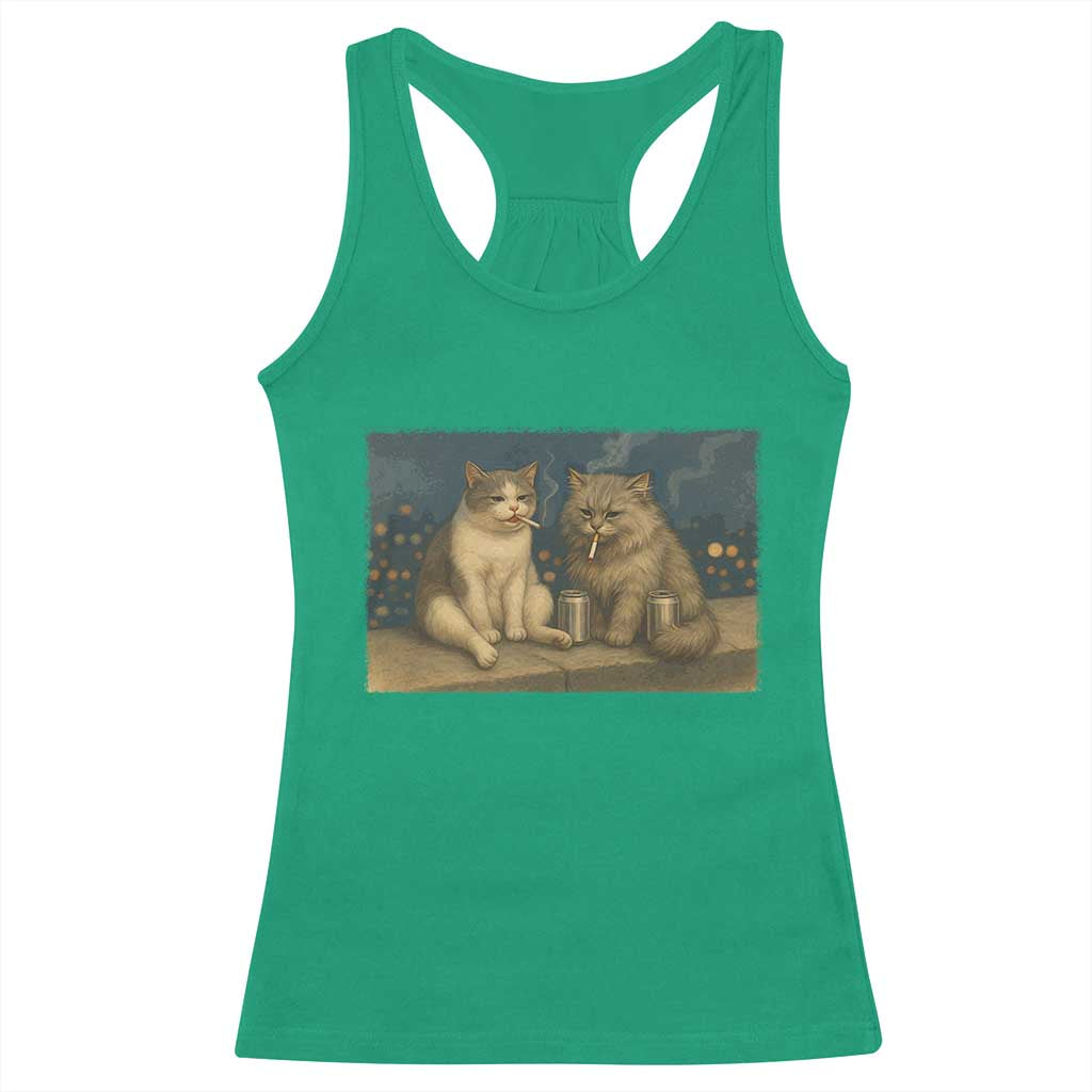 Funny Smoking Cat Racerback Tank Top Meme Cool Kitten With Cigarette TS12 Irish Green Print Your Wear