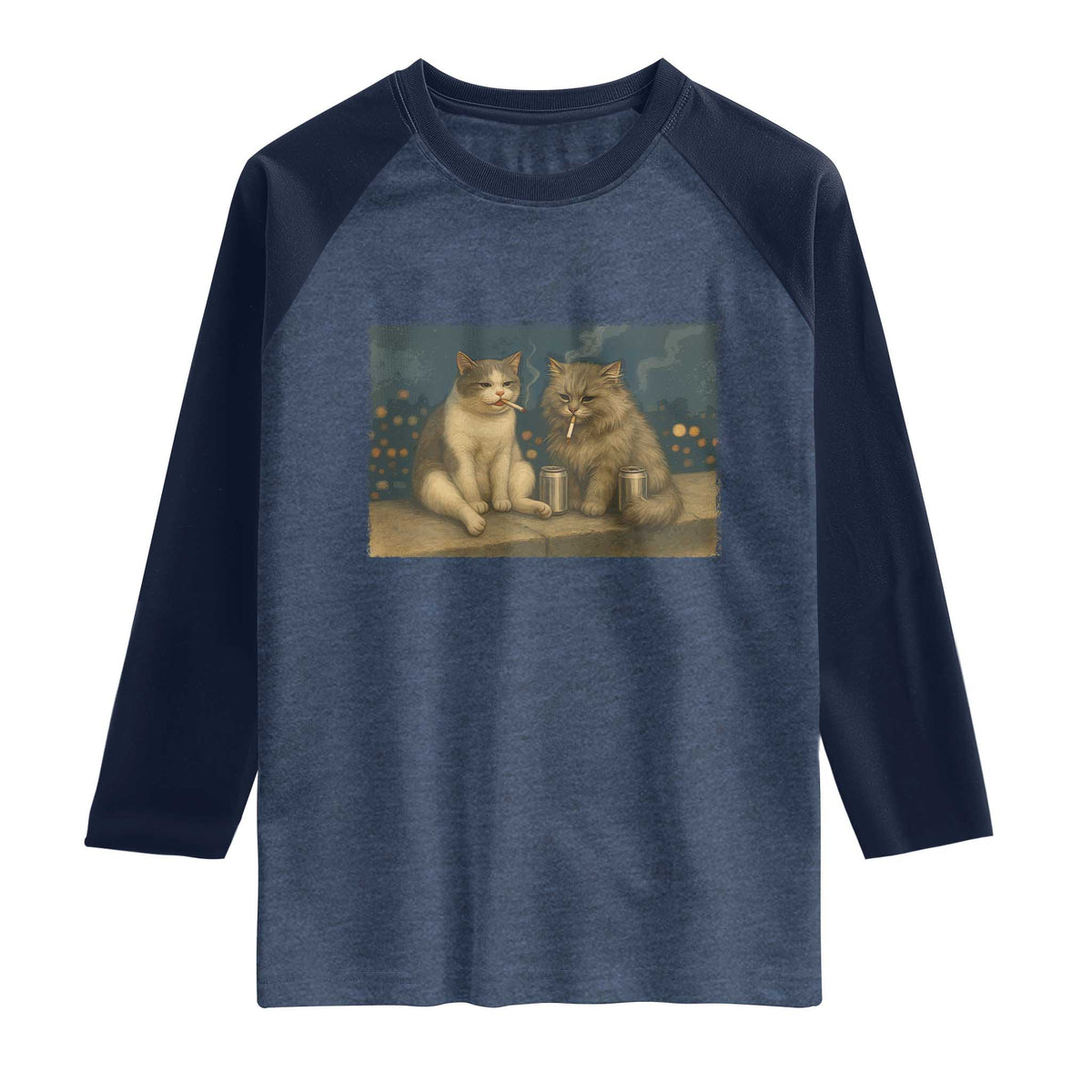 Funny Smoking Cat Raglan Shirt Meme Cool Kitten With Cigarette TS12 Heather Denim Navy Print Your Wear