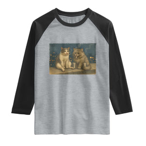 Funny Smoking Cat Raglan Shirt Meme Cool Kitten With Cigarette TS12 Heather Gray Black Print Your Wear