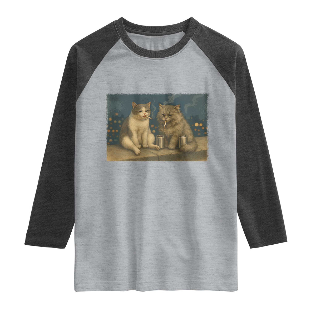 Funny Smoking Cat Raglan Shirt Meme Cool Kitten With Cigarette TS12 Heather Gray Heather Charcoal Print Your Wear