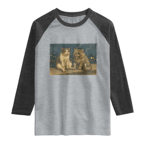 Funny Smoking Cat Raglan Shirt Meme Cool Kitten With Cigarette TS12 Heather Gray Heather Charcoal Print Your Wear