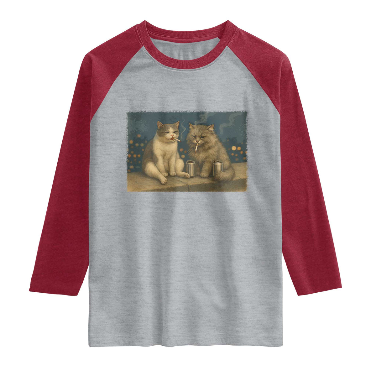 Funny Smoking Cat Raglan Shirt Meme Cool Kitten With Cigarette TS12 Heather Gray Heather Red Print Your Wear