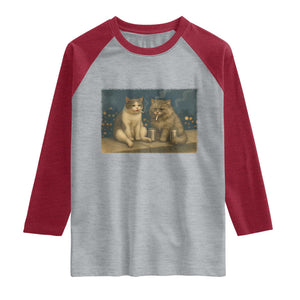 Funny Smoking Cat Raglan Shirt Meme Cool Kitten With Cigarette TS12 Heather Gray Heather Red Print Your Wear