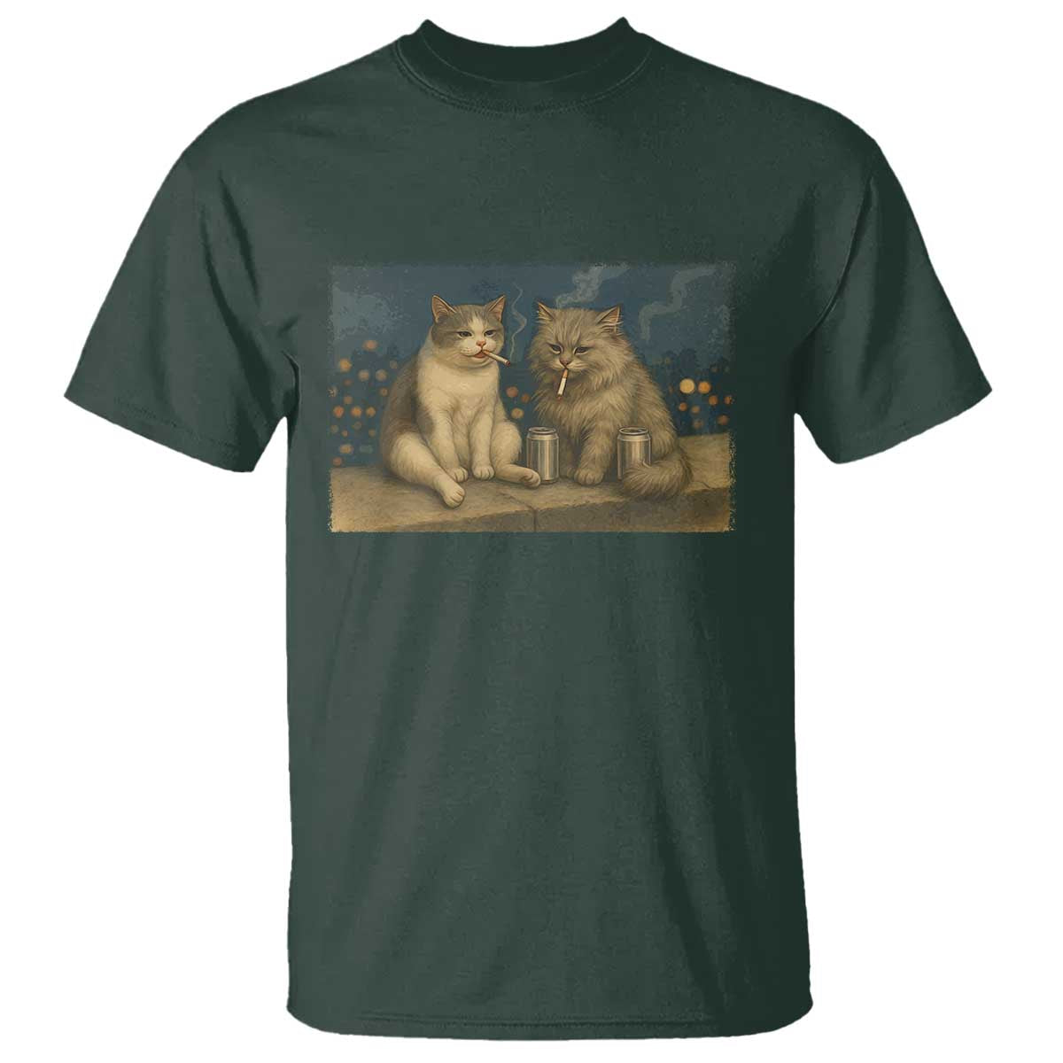 Funny Smoking Cat T Shirt Meme Cool Kitten With Cigarette TS12 Dark Forest Green Print Your Wear