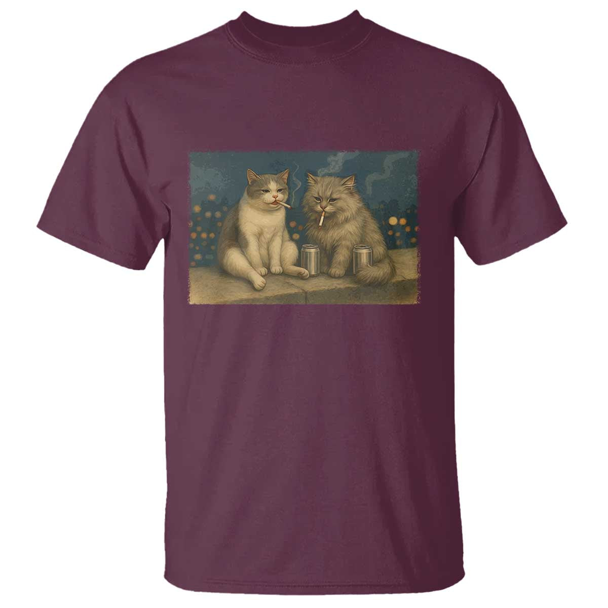 Funny Smoking Cat T Shirt Meme Cool Kitten With Cigarette TS12 Maroon Print Your Wear