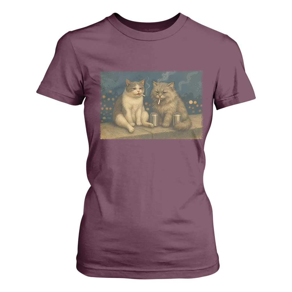 Funny Smoking Cat T Shirt For Women Meme Cool Kitten With Cigarette TS12 Maroon Print Your Wear