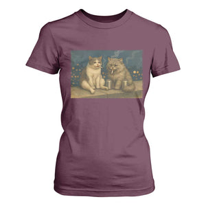 Funny Smoking Cat T Shirt For Women Meme Cool Kitten With Cigarette TS12 Maroon Print Your Wear