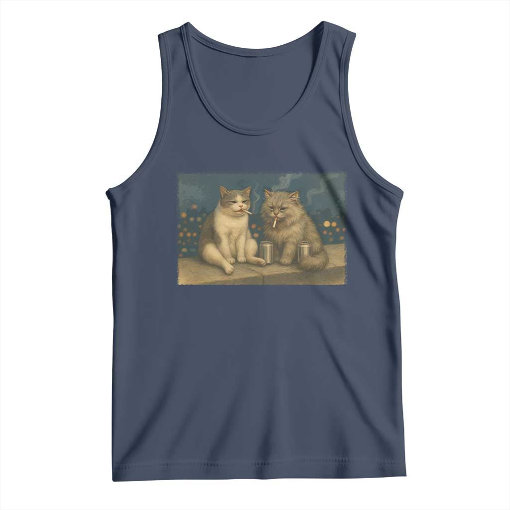 Funny Smoking Cat Tank Top Meme Cool Kitten With Cigarette TS12 Navy Print Your Wear