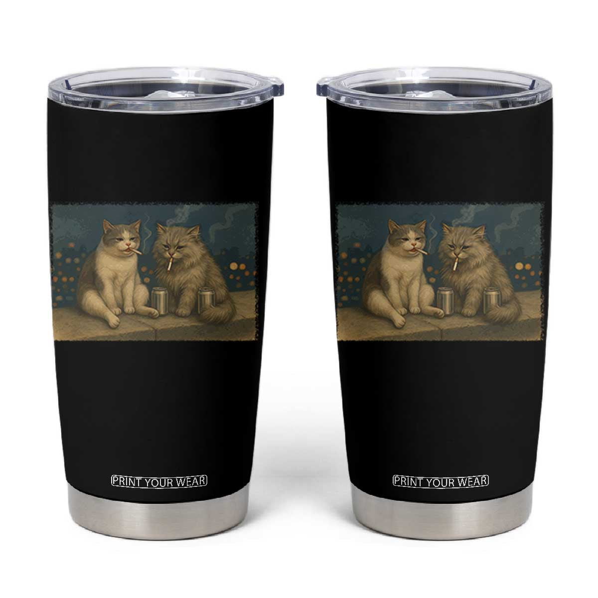 Funny Smoking Cat Tumbler Cup Meme Cool Kitten With Cigarette TS12 Black Print Your Wear