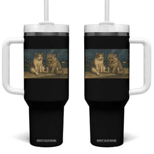 Funny Smoking Cat Tumbler With Handle Meme Cool Kitten With Cigarette TS12 One Size: 40 oz Black Print Your Wear