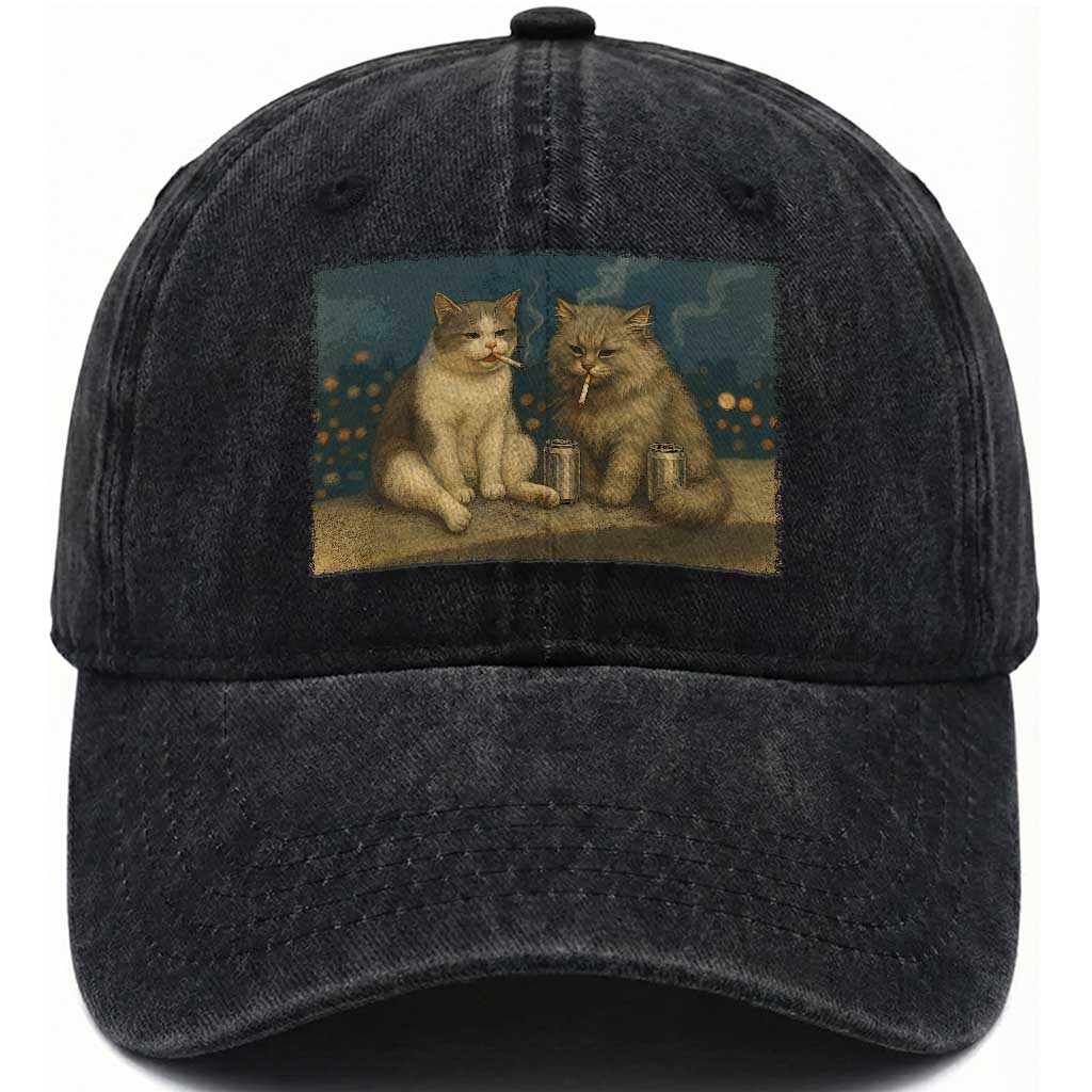 Funny Smoking Cat Washed Cotton Baseball Cap Meme Cool Kitten With Cigarette TS12 Print Your Wear