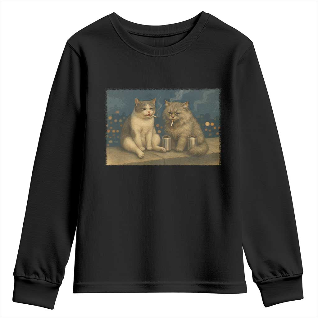 Funny Smoking Cat Youth Sweatshirt Meme Cool Kitten With Cigarette TS12 Black Print Your Wear