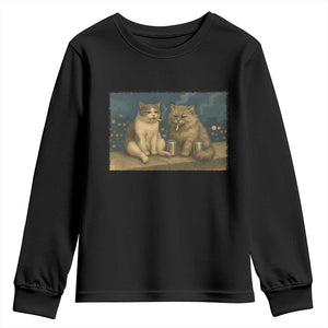 Funny Smoking Cat Youth Sweatshirt Meme Cool Kitten With Cigarette TS12 Black Print Your Wear
