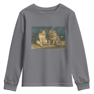 Funny Smoking Cat Youth Sweatshirt Meme Cool Kitten With Cigarette TS12 Charcoal Print Your Wear