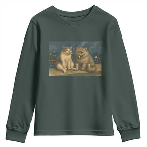 Funny Smoking Cat Youth Sweatshirt Meme Cool Kitten With Cigarette TS12 Dark Forest Green Print Your Wear