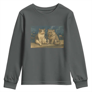 Funny Smoking Cat Youth Sweatshirt Meme Cool Kitten With Cigarette TS12 Dark Heather Print Your Wear