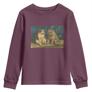 Funny Smoking Cat Youth Sweatshirt Meme Cool Kitten With Cigarette TS12 Maroon Print Your Wear