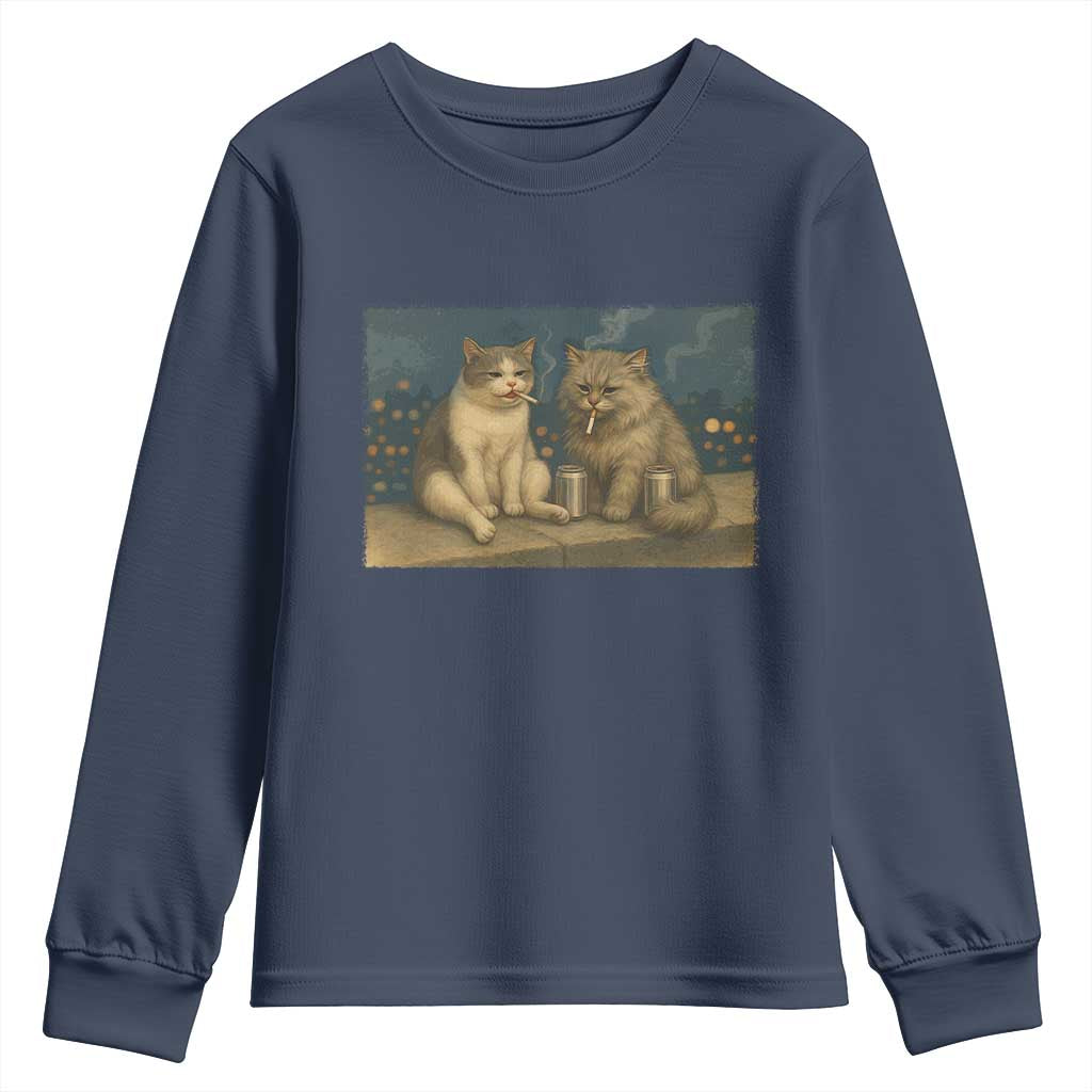 Funny Smoking Cat Youth Sweatshirt Meme Cool Kitten With Cigarette TS12 Navy Print Your Wear