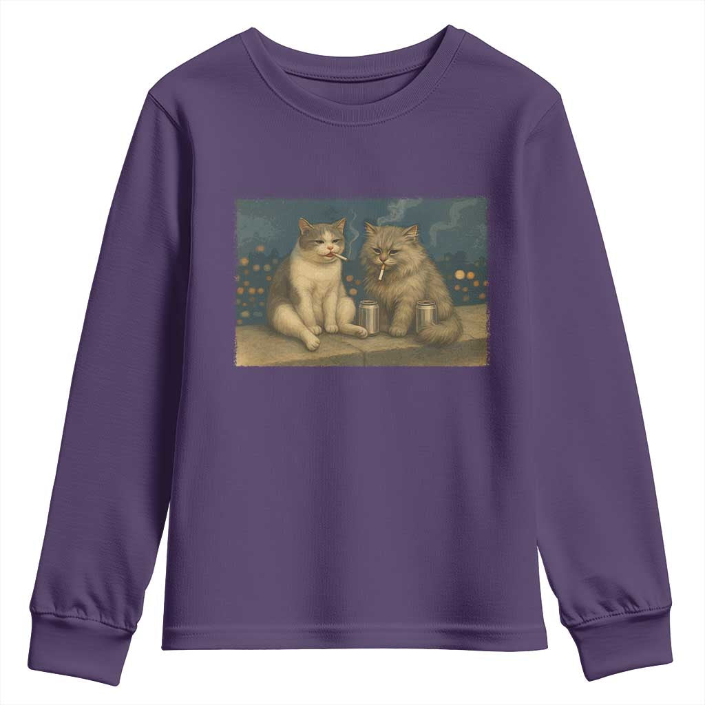 Funny Smoking Cat Youth Sweatshirt Meme Cool Kitten With Cigarette TS12 Purple Print Your Wear