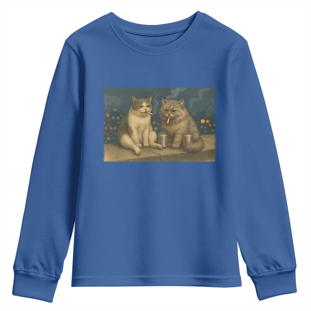 Funny Smoking Cat Youth Sweatshirt Meme Cool Kitten With Cigarette TS12 Royal Blue Print Your Wear