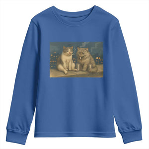 Funny Smoking Cat Youth Sweatshirt Meme Cool Kitten With Cigarette TS12 Royal Blue Print Your Wear