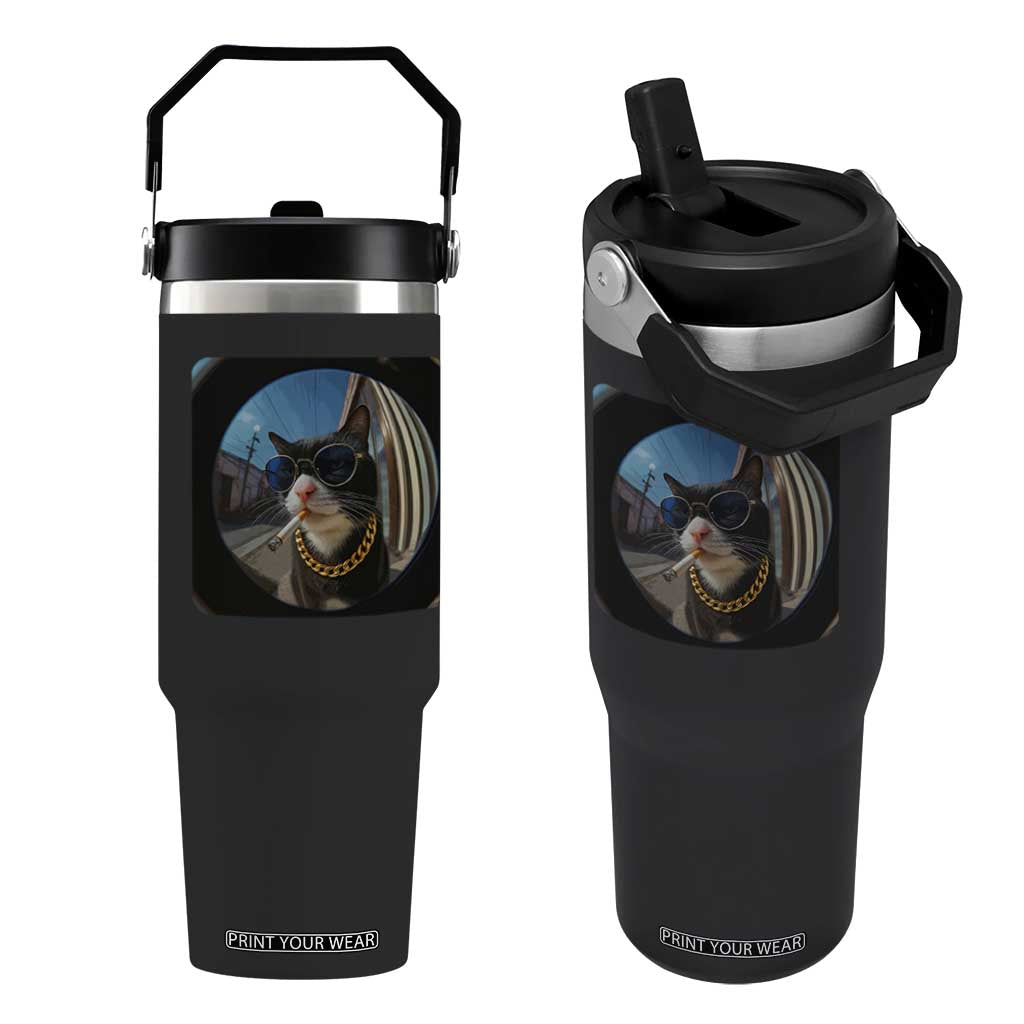 Smoking Cat Flip Straw Tumbler Meme Funny Cool Kitten TS12 One Size: 30 oz Black Print Your Wear