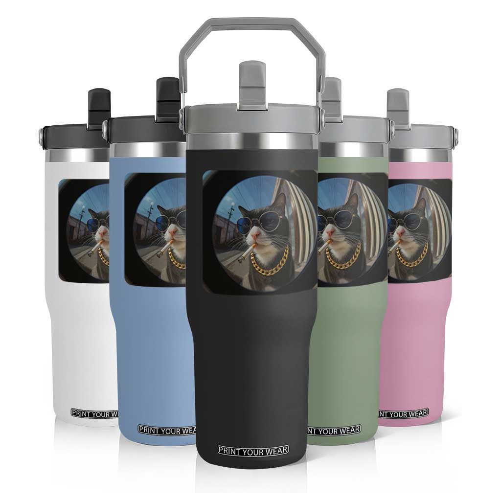 Smoking Cat Flip Straw Tumbler Meme Funny Cool Kitten TS12 Print Your Wear