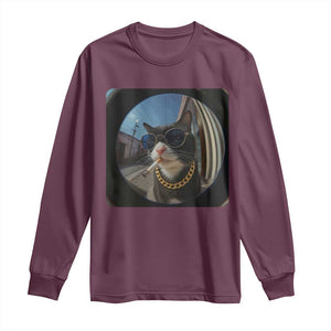 Smoking Cat Long Sleeve Shirt Meme Funny Cool Kitten TS12 Maroon Print Your Wear