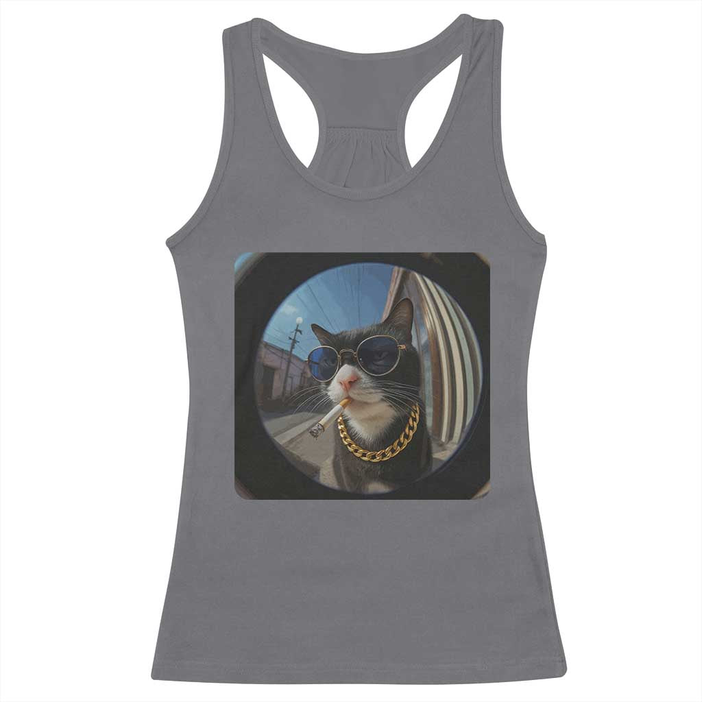 Smoking Cat Racerback Tank Top Meme Funny Cool Kitten TS12 Charcoal Print Your Wear