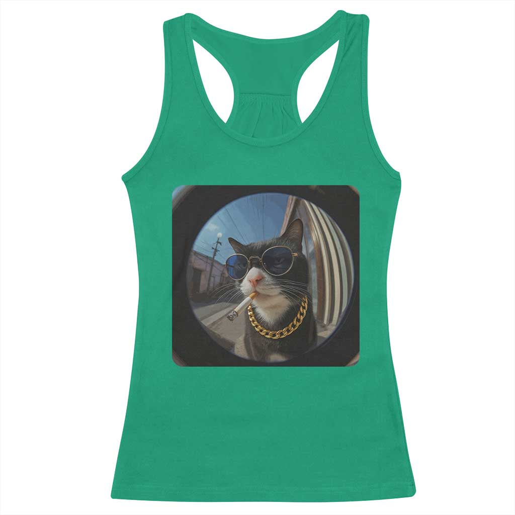 Smoking Cat Racerback Tank Top Meme Funny Cool Kitten TS12 Irish Green Print Your Wear