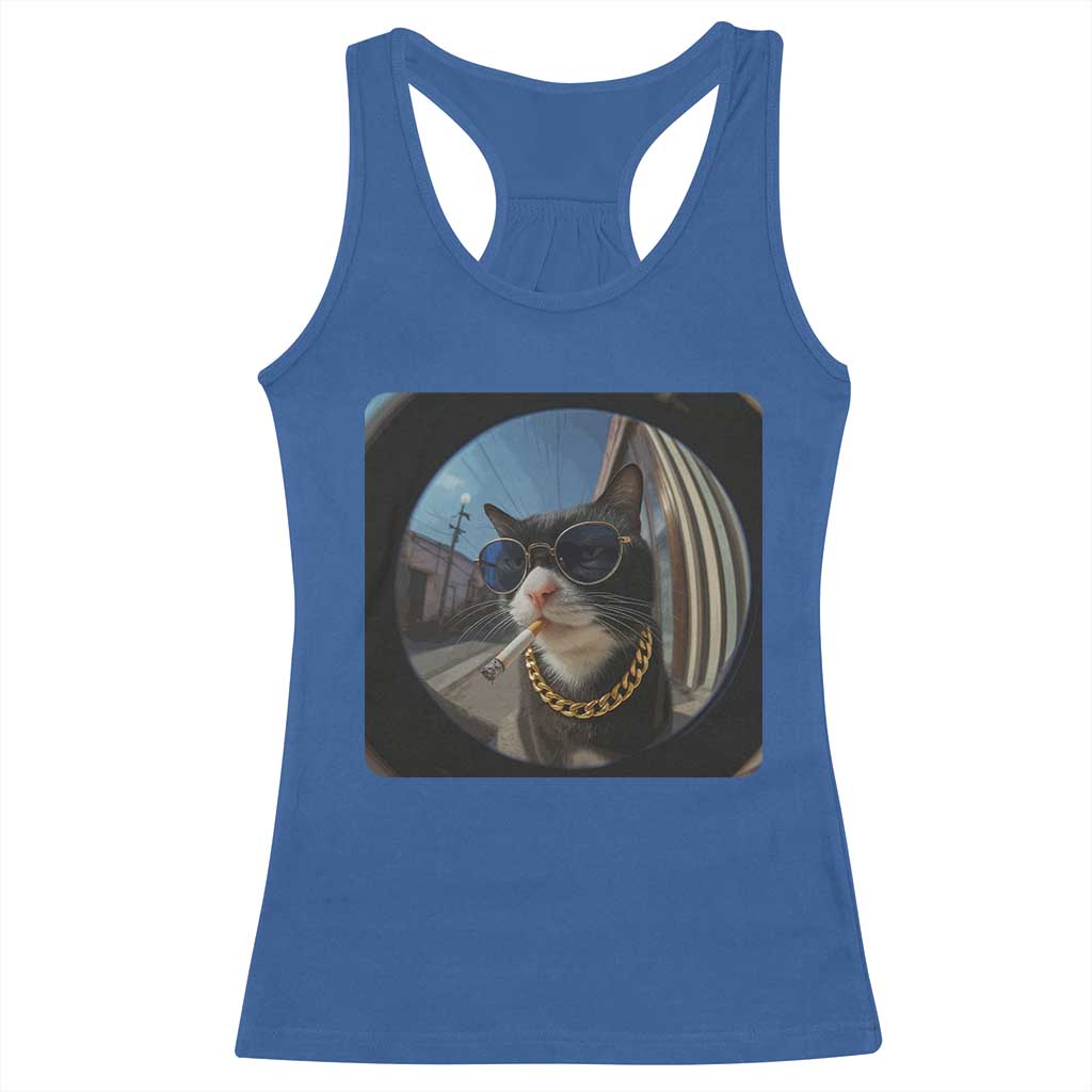 Smoking Cat Racerback Tank Top Meme Funny Cool Kitten TS12 Royal Blue Print Your Wear
